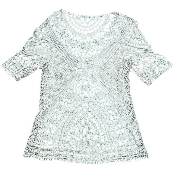 Solitaire Crochet Overlay Top Mini Dress Beach Festival Style Size Medium - Picture 2 of 8